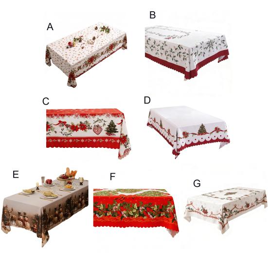 Christmas Rectangle Tablecloth Waterproof Xmas Holly Candy Cane Table Cloth Washable Table Cover for Home Dinner Party Decoration