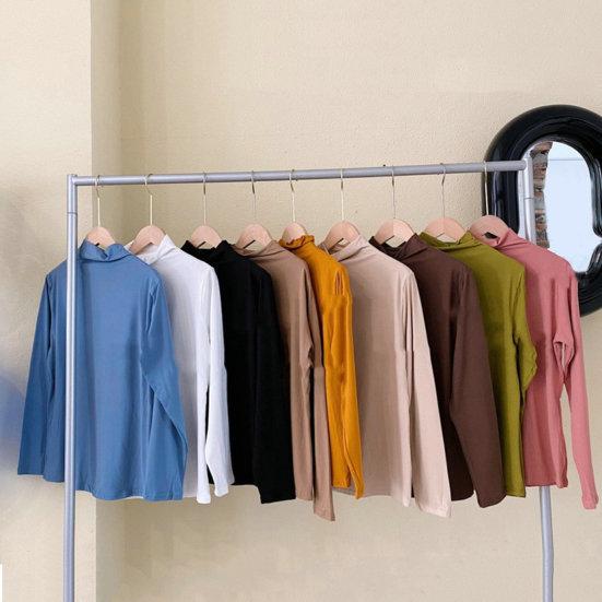 Women Bottoming Top Slim Fit Long Sleeve Half Turtleneck High Elasticity Pullover Keep Warm Solid Color Autumn Winter Lady Bottomed