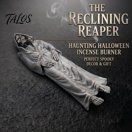 Gothic Home Decor Grim Reaper Incense Stick Holder, Resin Laying Skeleton Statue Burner, Gifts for Horror Lovers Collectible Tabletop Ornament
