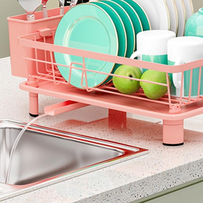 Practical Kitchen Dish Drainer Stand Featuring Turning Water Collector And Strong Carbon Steel Frame For Tableware Storage