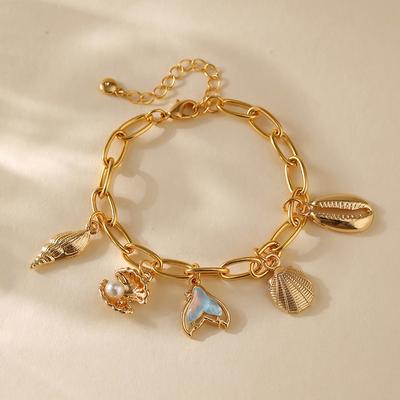 Stainless Steel Starfish Shell Mermaid Tail Chain Bracelet Women Y2K Handmade Metal Ocean Style Pendant Bracelet Luxury Jewelry