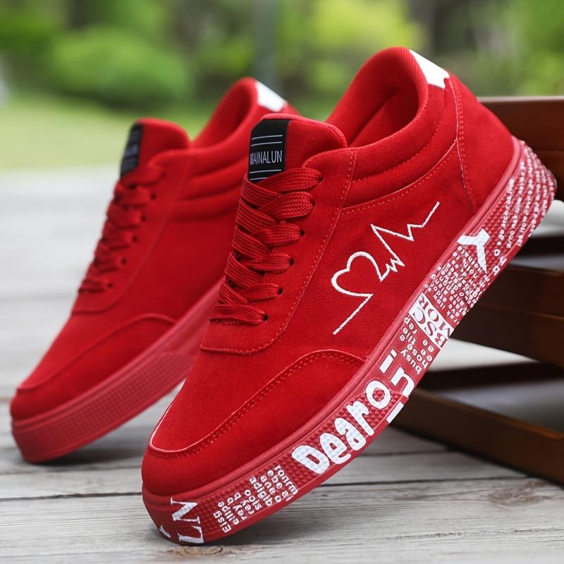 Fashion Men's Vulcanized Sneakers Male Lace-up Casual Shoes Breathable al Canvas Red Black Lover Shoes Graffiti Flats