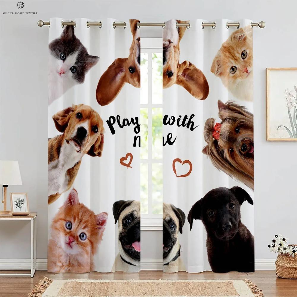Cute Cartoon Animal Giraffe Dog Printed Curtain Bedchamber Living Area Study Kids Bedroom Curtain Can Be Customized 2 Unit