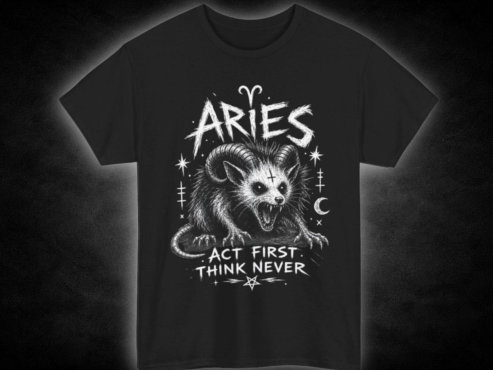 Aries Ram Possum graphic tee | Zodiac Astrology T-Shirt, Act First Think Never XL