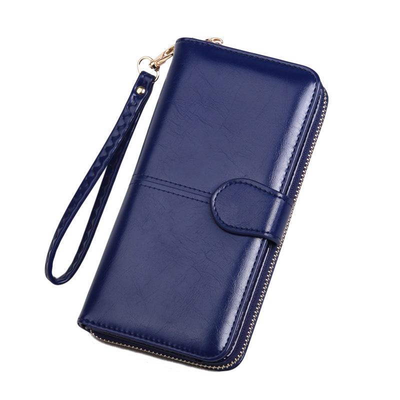Women's Trifold Leather Wallet - Coin Purse, Card Holder & Phone Bag (Oily Leather, H006)