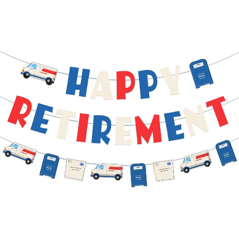 Mailman Retirement Decorations, Mail Truck Mailbox Theme Happy Retirement Banner and Garland Banner Postal Worker Retired Party Decor for Mailman We