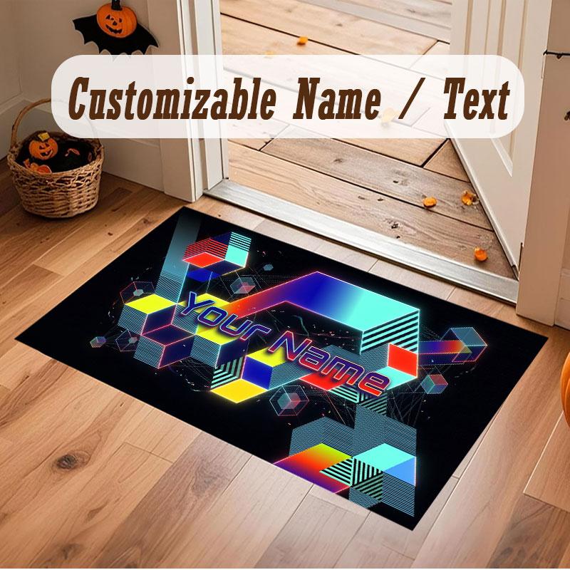 Abstract Geometric Theme Crystal Velvet Floor Rug Personalized Custom Name Text Warm Carpet Home Decoration