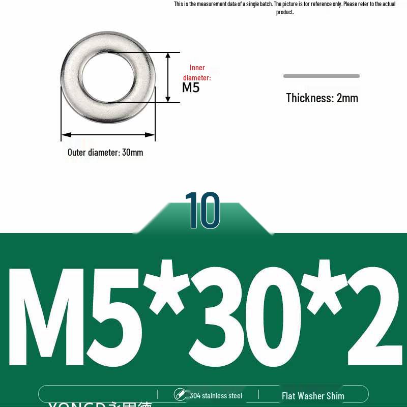 304 Stainless Steel Thickened Flat Washer / Ultra-thin Metal Gasket, Sizes M1.6-M10
