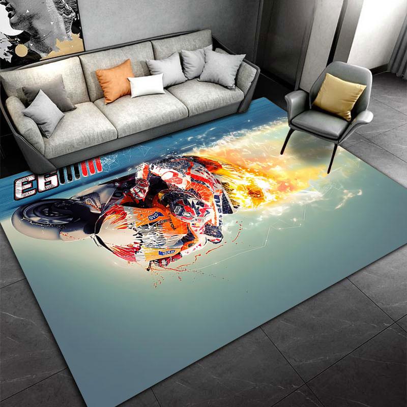 Marc Marquez 93 Burning Repsol Bike Racer Rug, Flaming Orange Racing Design, Moto Fan Cozy Floor Decor, Soft Touch, All Seasons Gift