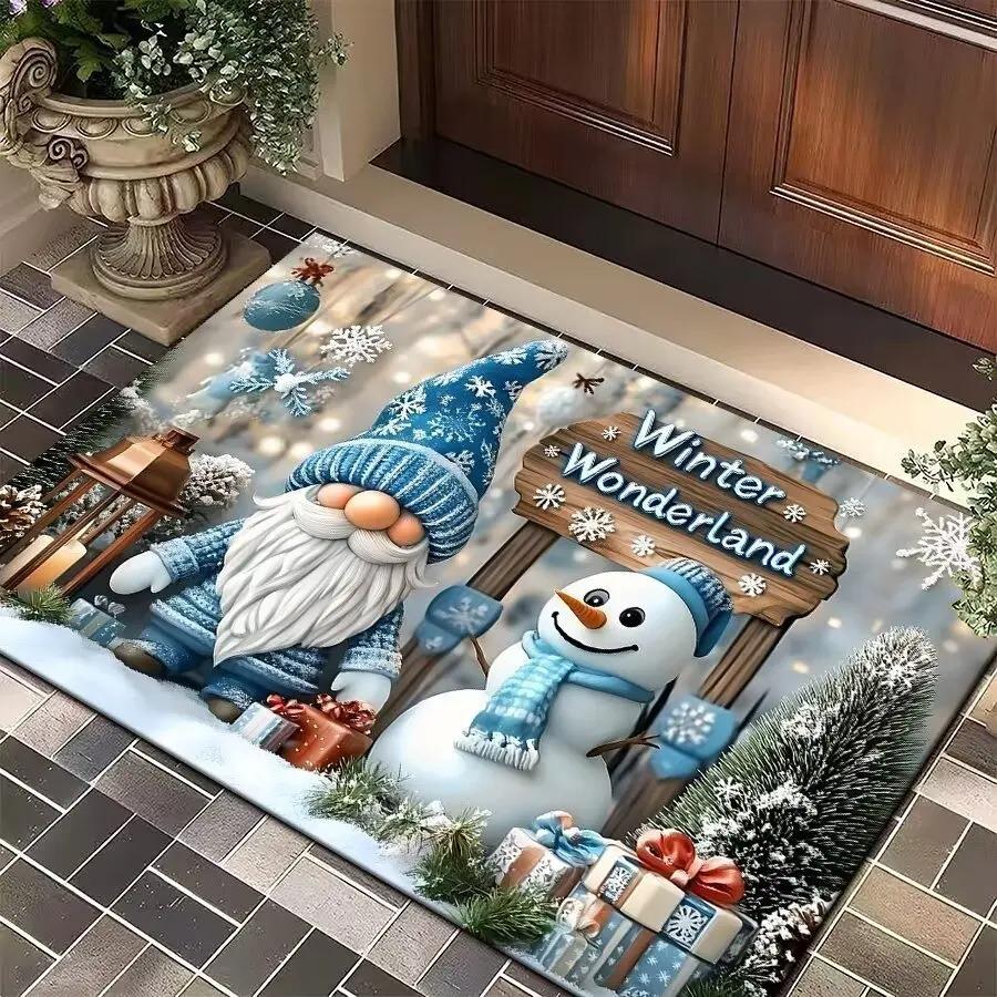 Jul Tomte Dörrmatta Rutigt Mönster Välkommen Matta Festlig Heminredning Matta Vattentät Halkfri Golvskydd för Jul Entré