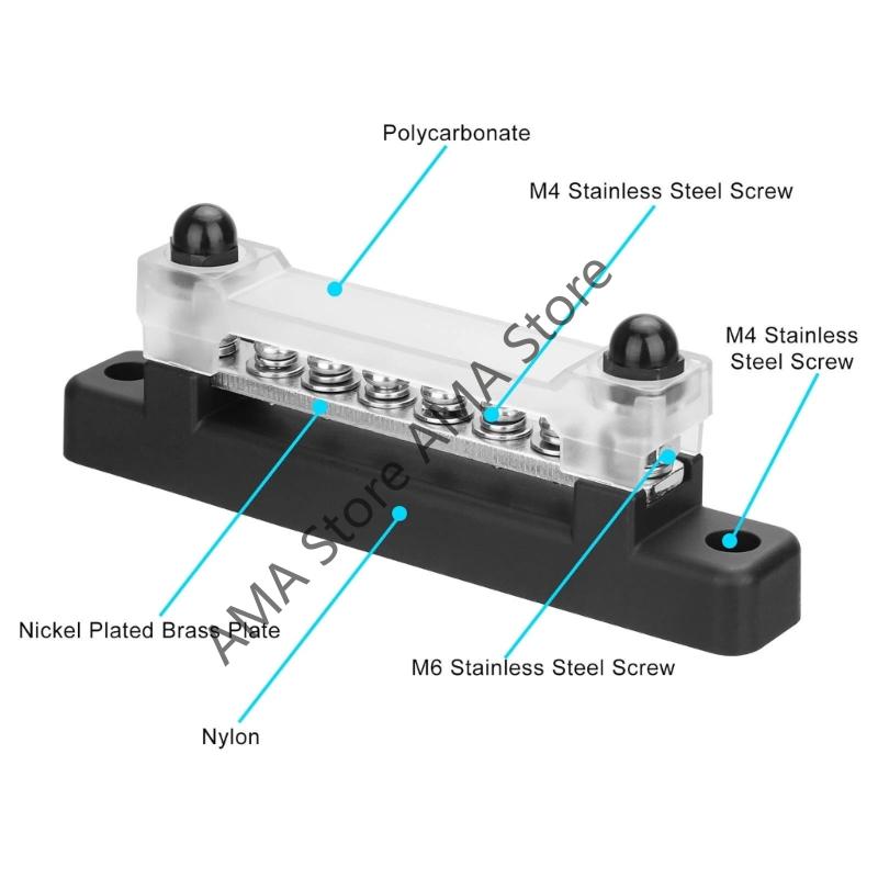 2pcs 6 Way Bus Bar Terminal Block 150A Power Distribution Terminal Block with Cover For Motorhome Boat Marine Battery Power