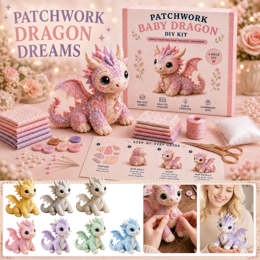 Patchwork Dragon DIY Sewing Kit Soft Plush Toy Handmade Stuffed Animal Kit for Beginners and Craft Enthusiasts