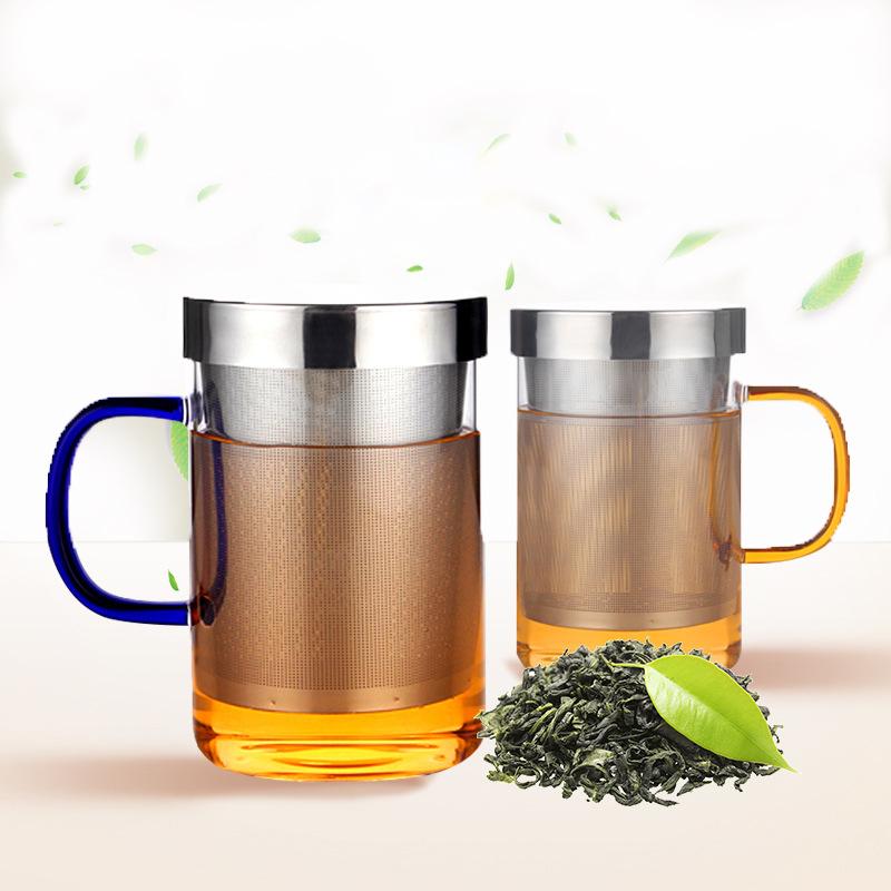 High borosilicate glass elegant cup home office single layer stainless steel filter transparent high temperature resistant flower teacup