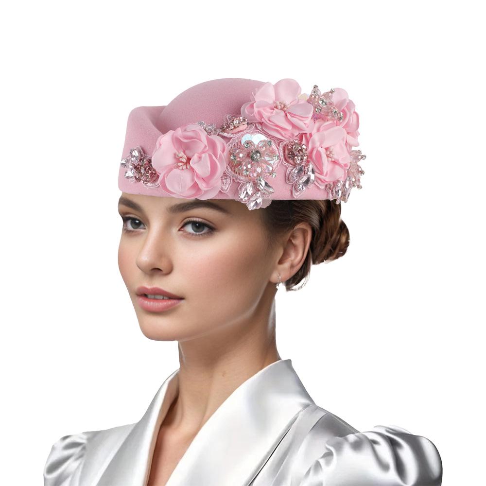 

«Женская фетровая шляпа-тюрбан в британском стиле в стиле ретро с цветами — идеально подходит для церковных мероприятий и дерби» One Size розовый