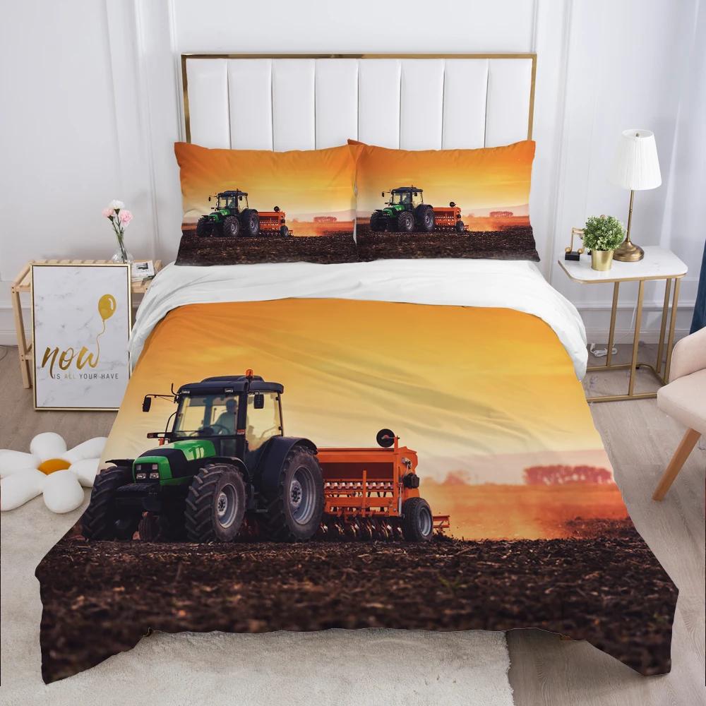 Tractor Truck Duvet Cover For Boys Kids Car Excavating Machinery Farm Vehicle Tool Quilt Cover Polyester For Bedroom Decorations