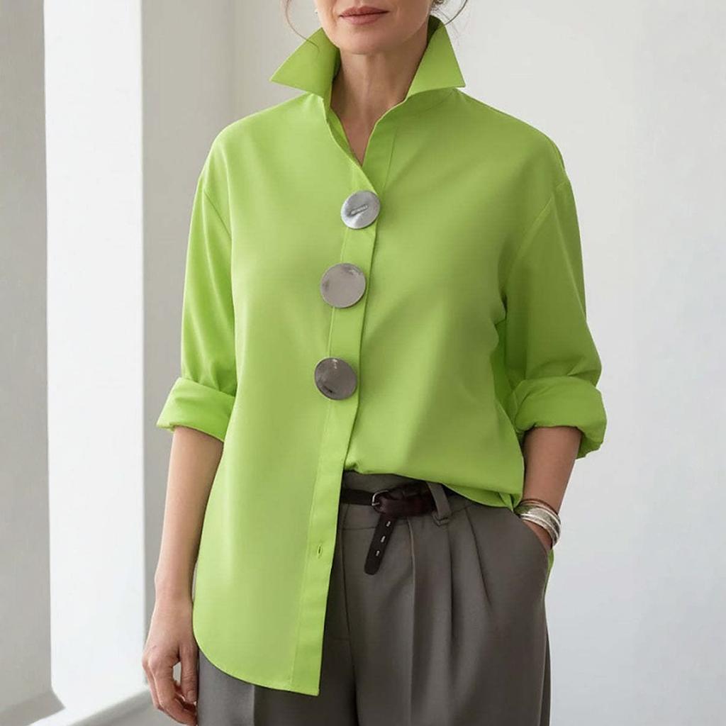 Women Stand Collar Long Sleeve Shirt with Button Front Loose Fit Blouse for Casual and Office Wear Suitable for All