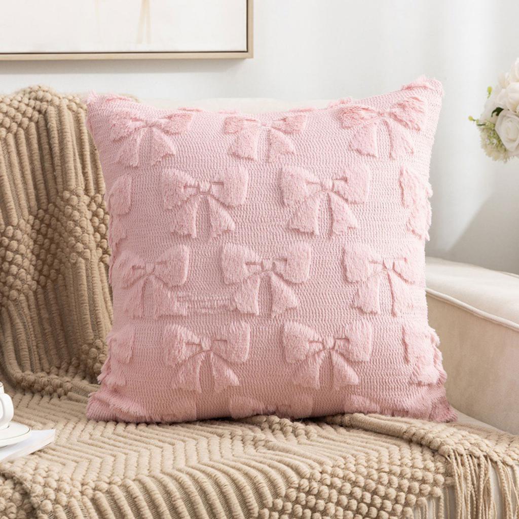 Cute Fluffy Bow Pillow Covers Washable Decorative Bowknot Pillowcase Multi-Purpose Valentine Plush Cushion Cover for Home Decor