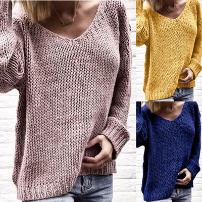 Women's Fashion V-neck Long Sleeve  Solid Color Sweaters and Knitted Sweaters