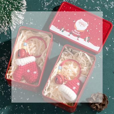 Christmas Crocheted Pendant Creative Wreath Decorative Ornament With Tin Box Party New Year Gift