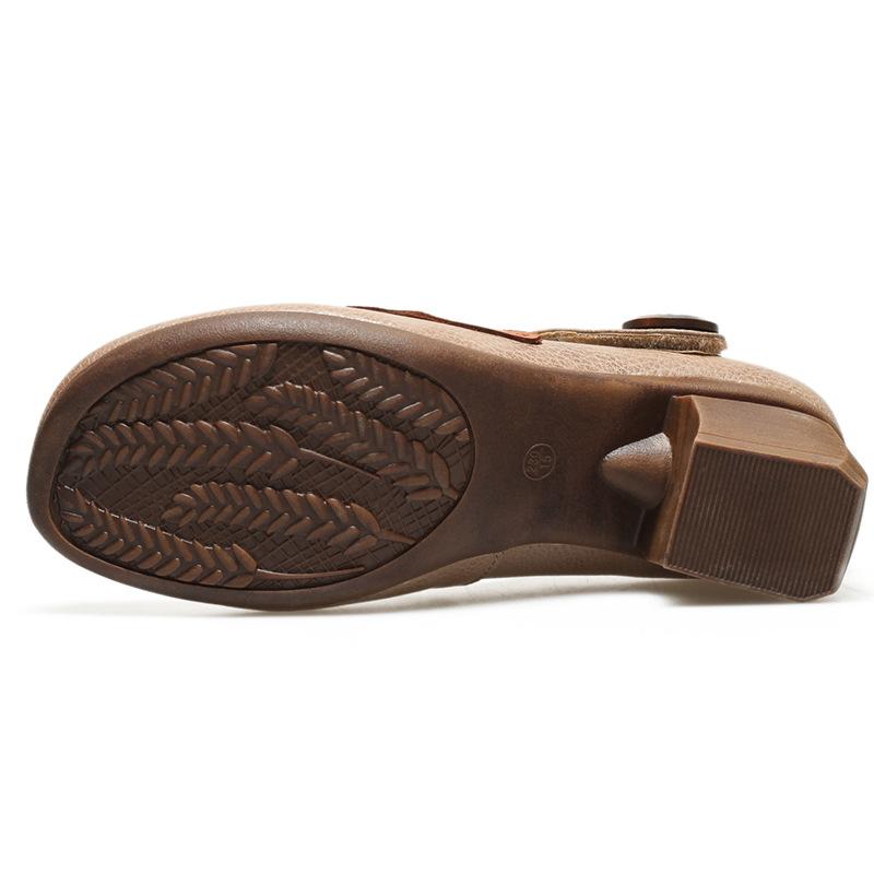 Women Shoes Platform Sandals Genuine Leather 2023 New Buckle Strap Print Retro Handmade Concise Leisure Ladies Sandals