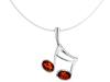 Short Silver Women's Necklace Sixteenth Note With Amber Choker 40 Cm
