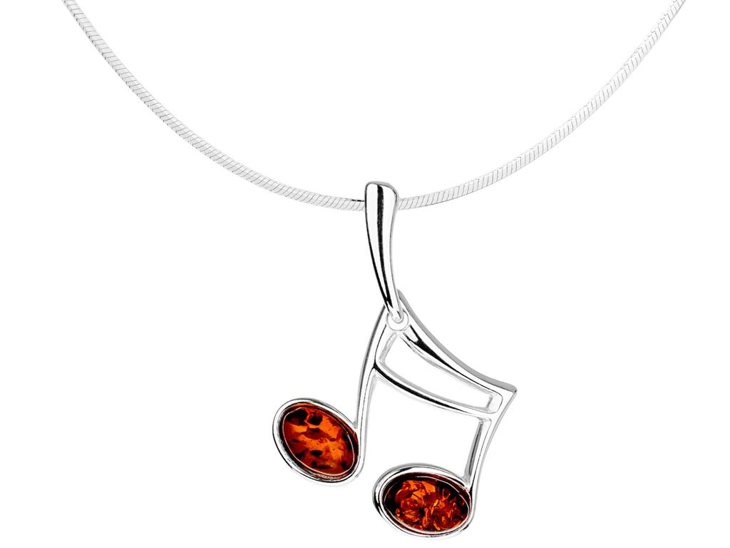 Short Silver Women's Necklace Sixteenth Note With Amber Choker 40 Cm