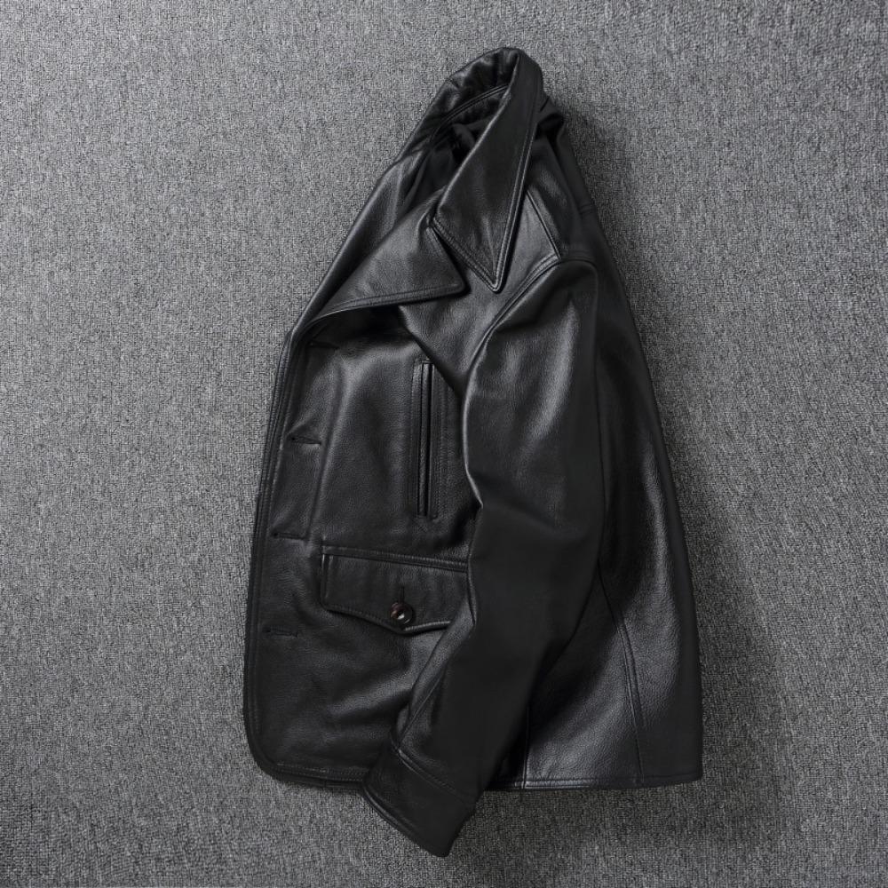 Chinese Size Men Leather Coat Genuine Soft Cowhide Leather Classic Turn Down Collar Leather Jackets For Men Clothing Autumn