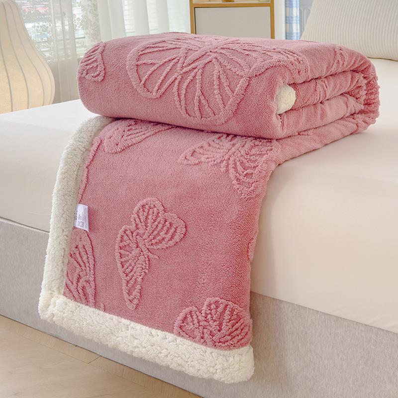 Soft and Comfortable Solid Color Butterfly Jacquard Multi-functional Nap Blanket All Seasons Bedroom Warm Blanket