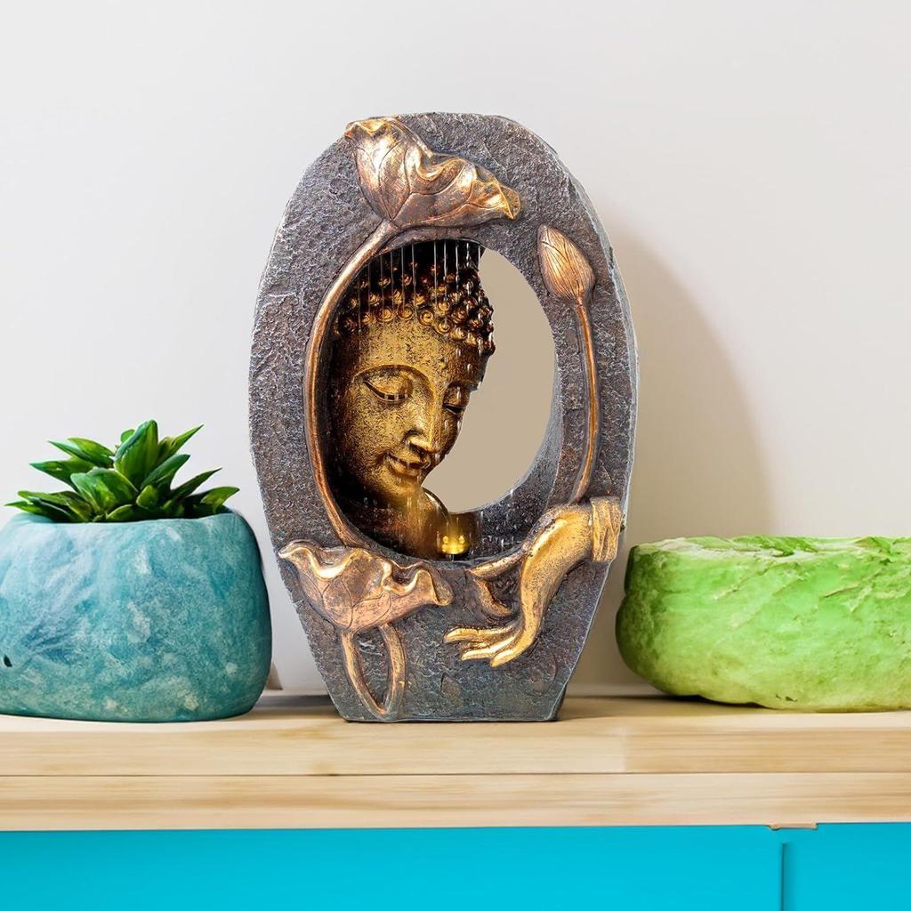 Buddha Idol Water Fountain for Home Decor LED Lights | Waterfall Fountains for Living Room, Garden, Office, Reception,Tabletop |