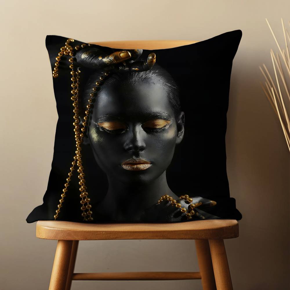 Black Skin Golden Makeup Throw Pillow Case For 45*45cm,55*55cm,30*30cm For Home Bedroom Decoration And Protector