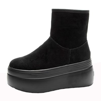 Mode 8CM Echtes Leder Dickbesohlte Kurze Stiefel Damen Plateau Keilabsätze Weibliche Winter Stiefeletten Höhenerhöhende Schneestiefel
