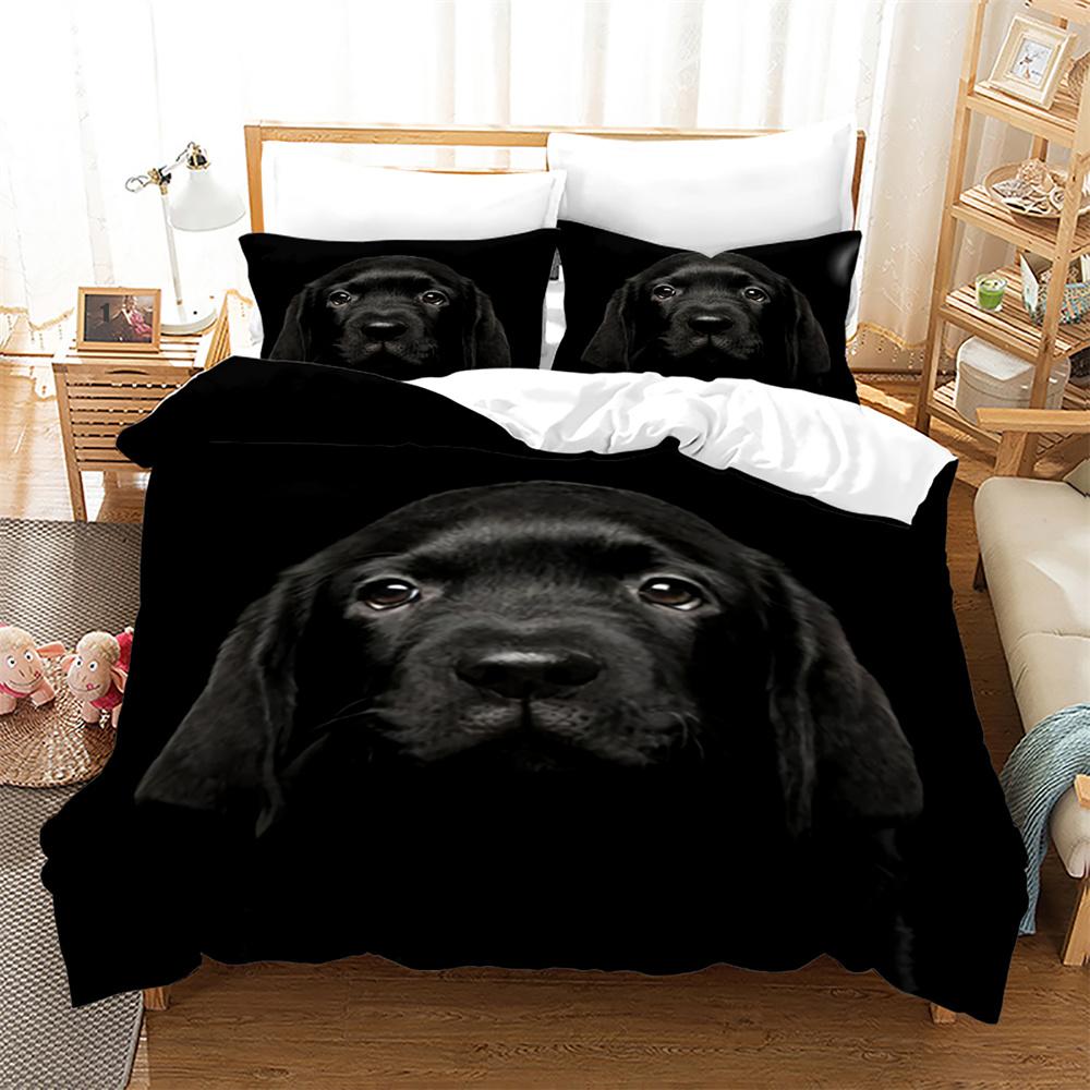 3D Dog Printed Duvet Cover Set King Queen Full Size Kids Teens Boys Bedding Set Black Cute Pet Puppy Polyester Comforter Cover