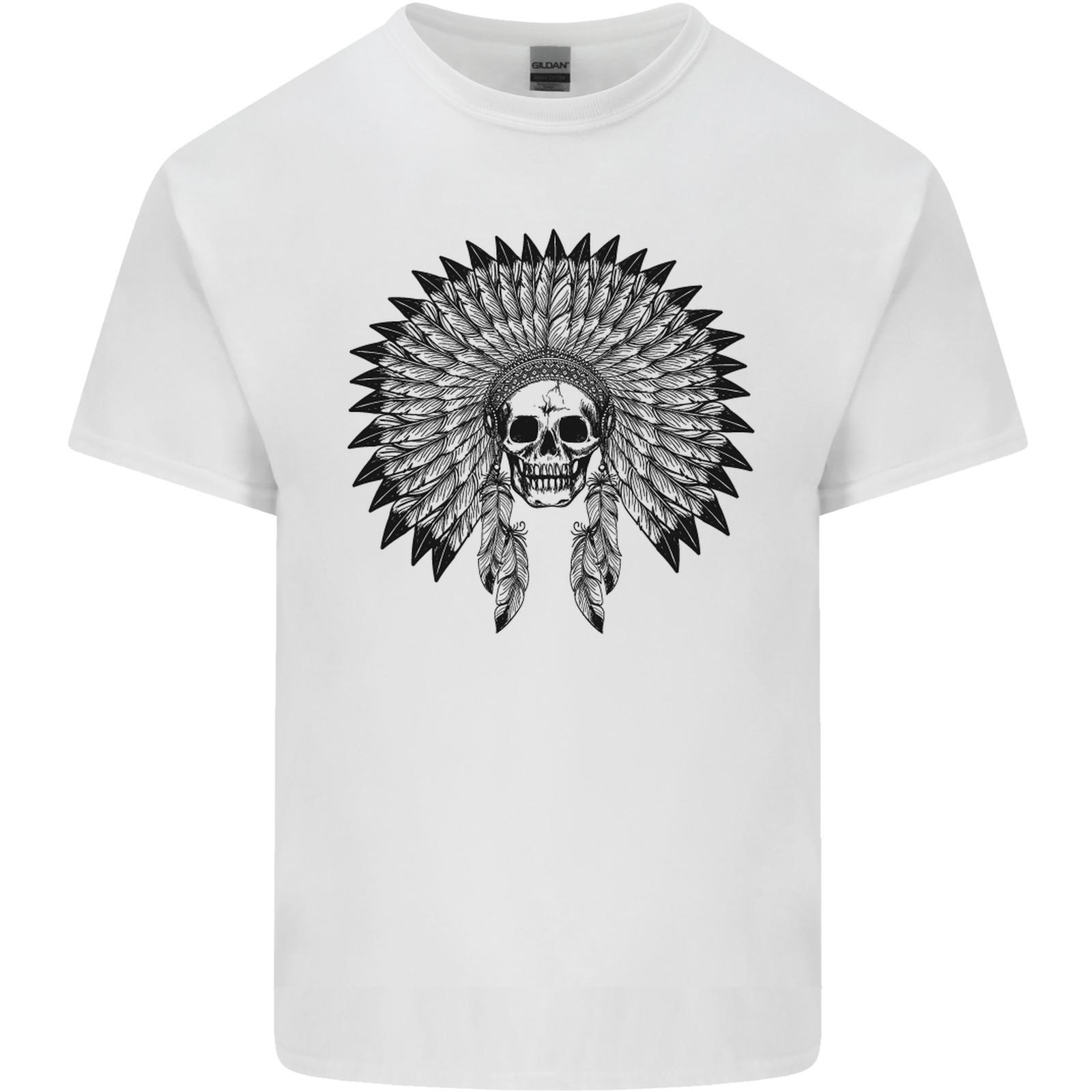 Indian Skull Headdress Biker Motorcycle Mens Light Cotton T-Shirt S