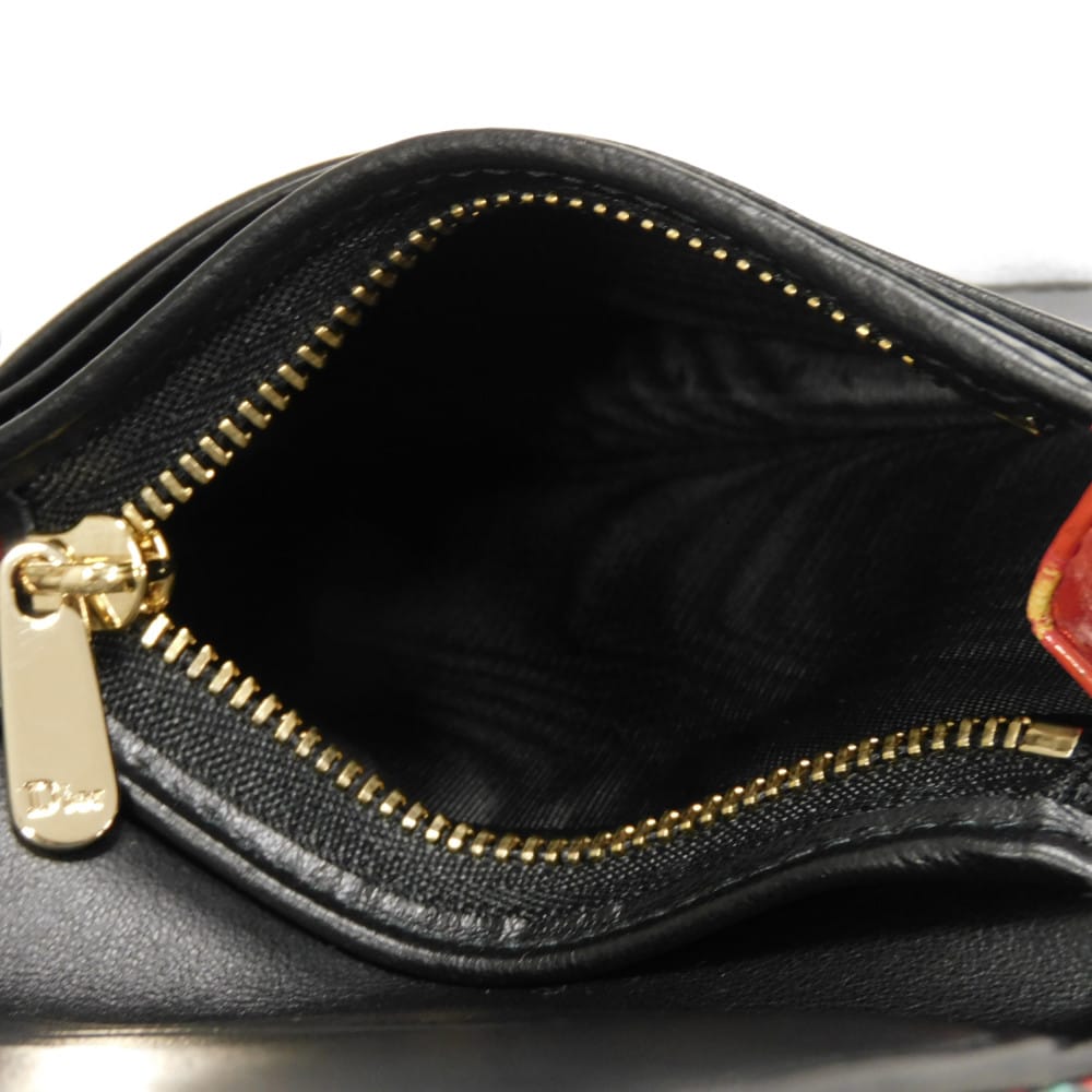 Used 10656 Dragon & Fire Compact Wallet 7941 Patent Embossed Multicolor Logo Charm Orange Red Unisex from Japan