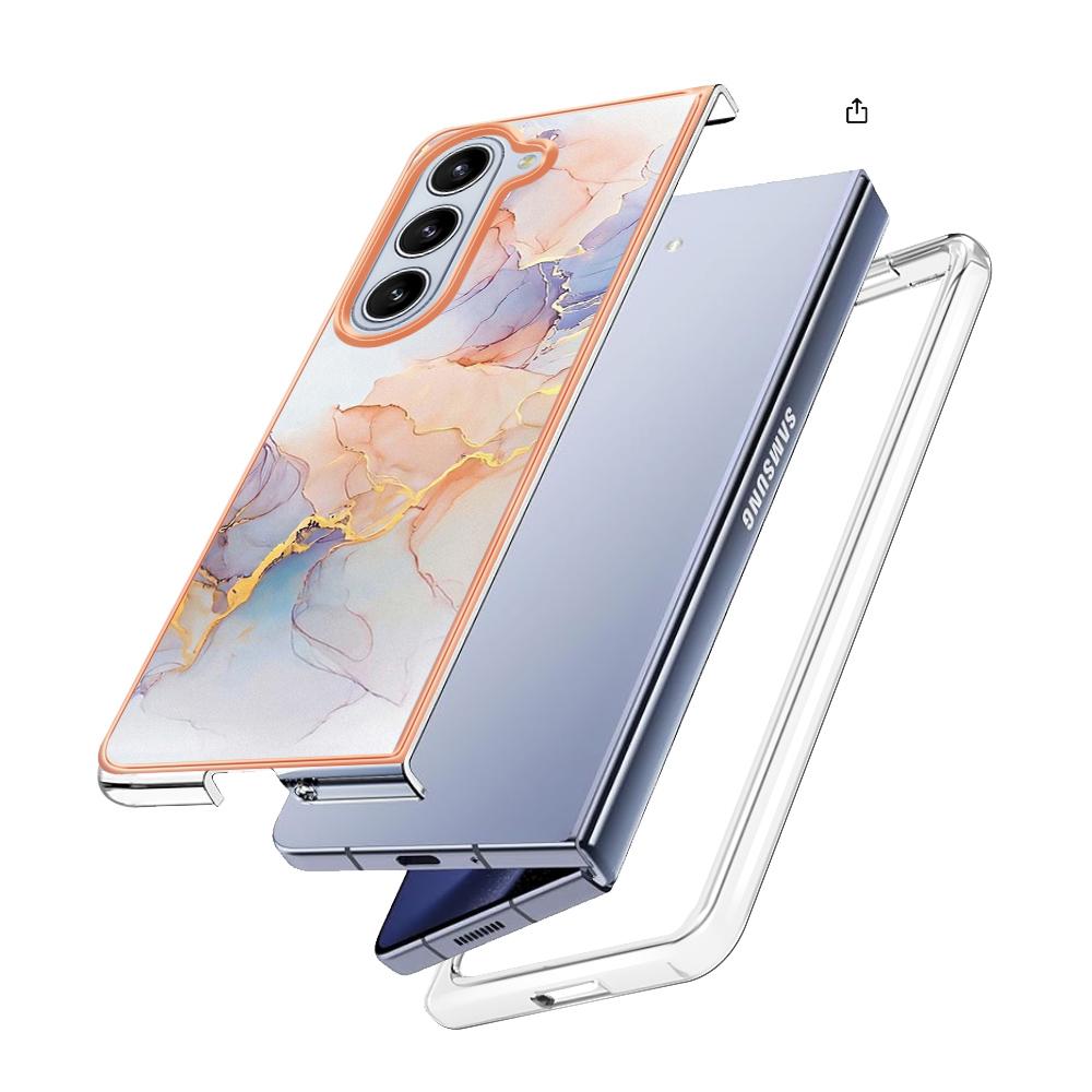 For Samsung Galaxy Z Fold5 5G Case with IMD Marble Flower Pattern TPU Mobile Back Cover