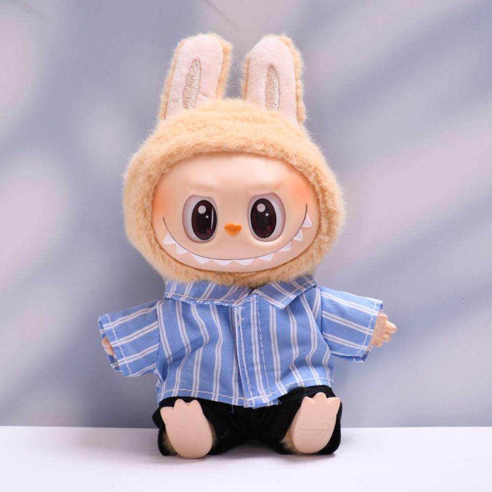 

Blue&White Stripes Sitting Labubu Time Cloth 17cm Plush Dolls Clothes Cotton Doll Accessories Style 1