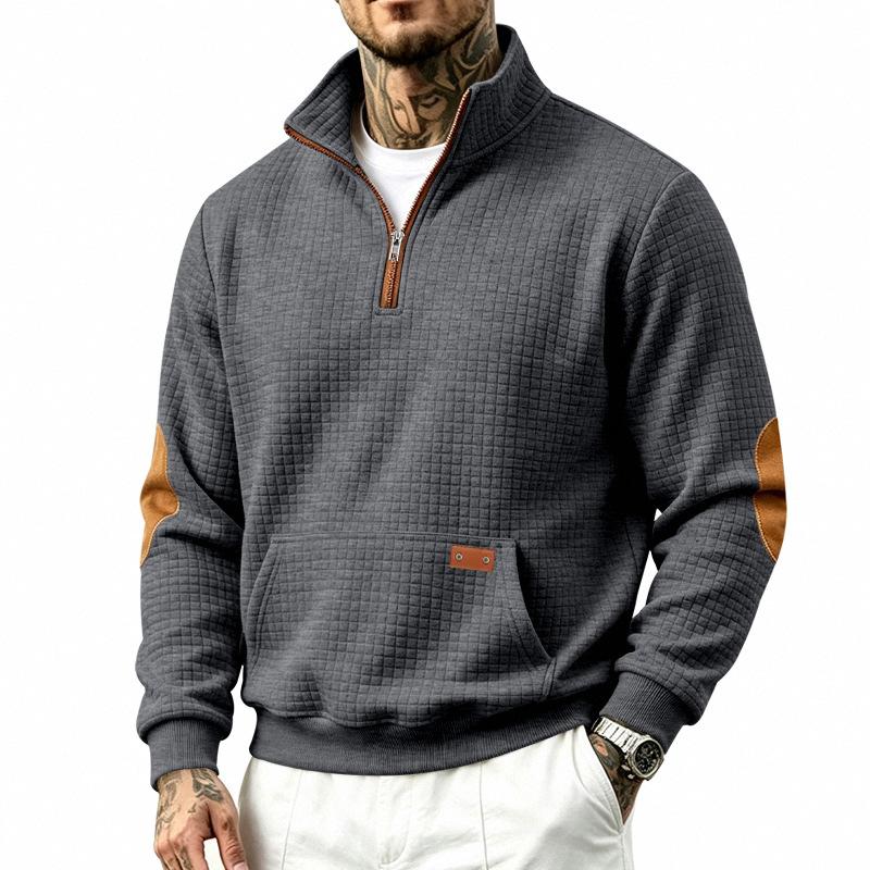 Men's Vintage Half Zip Sweatshirt Stand Collar Relaxed Fit Casual Autumn Winter Pullover