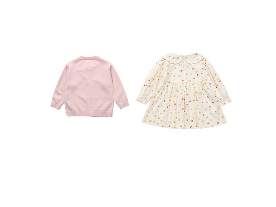 Girls' Polka Dot Doll Collar Knit Dress & Cardigan Set - Spring/Autumn Two-Piece Outfit