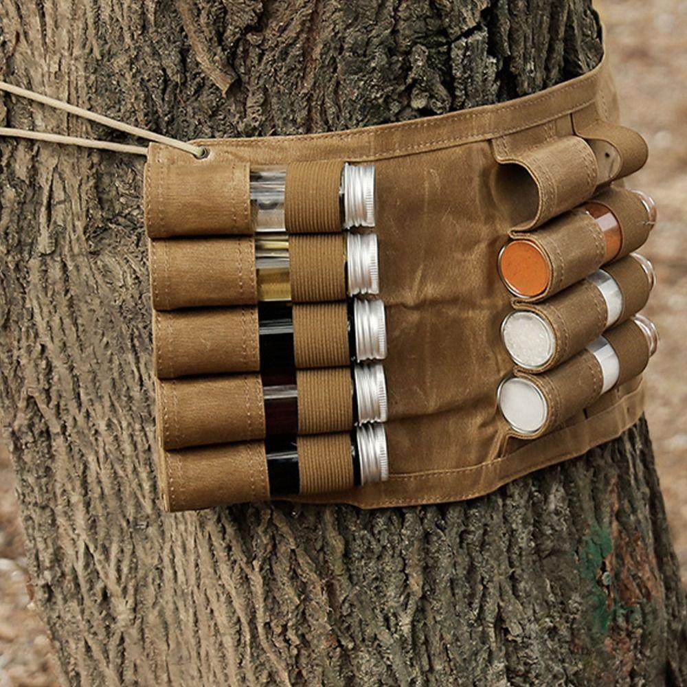 9 Pockets Spice Bottle Bag Canvas Spice Bottle Storage Bag Durable Seasoning Jar Holder  Picnic