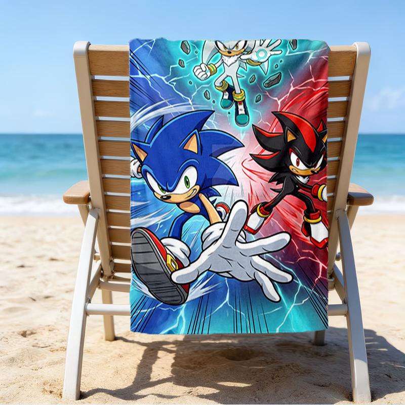 Ultra-Soft Beach Towel with Sonic Theme,Ideal for Pool - Camping, Diving - Perfect Travel Essential, Vibrant Beach Towel.
