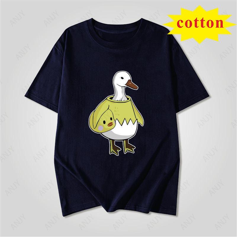 American Retro Trendy Duck Tshirt With Quirky Cartoon Print Loose Casual Short Sleeved Cotton Top
