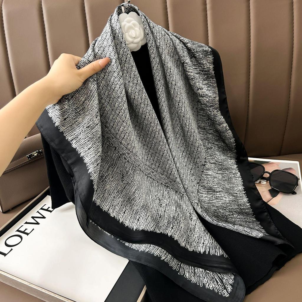 Silk Neckerchief: 90x90 Large Chic Square Scarf for Women - Perfect for Spring, Autumn, Winter Fashion