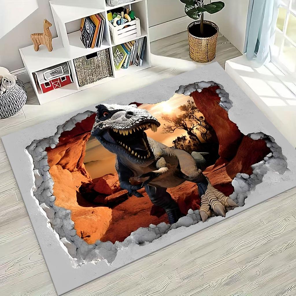 3D Illusion Breaking Wall Dinosaur Animal Series Rug for Bedroom Living Room Sofa Home Doormat Decor,Large Non-slip Floor Mat