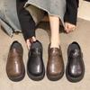 Casual single shoes, lazy one pedal, black leather shoes for women, 2025 new spring and summer thick-soled bag head and half slippers