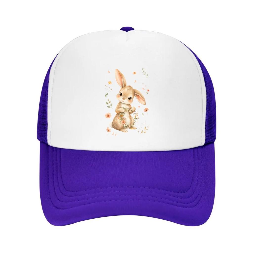 Whimsical Woodland Bunny Blossom Cha Mesh Baseball Cap Casual Hat Outdoor For Womens Unisex FeUnisex