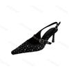 Fashion Women's Thin Heel Pointed Rhinestone Designed Sandals 2025 Summer New Fashion Back Strap High Heels Shallow Mouth Elegant Pumps