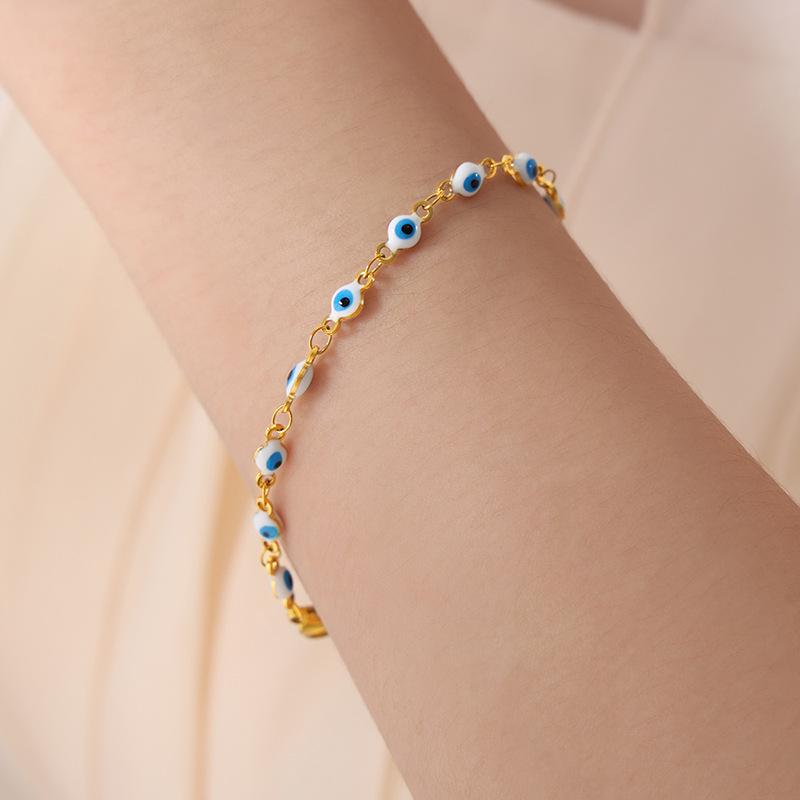 French Retro Colorful Enamel Titanium Steel Necklace & 18K Gold Bracelet - Versatile Personalized Niche Jewelry for Women