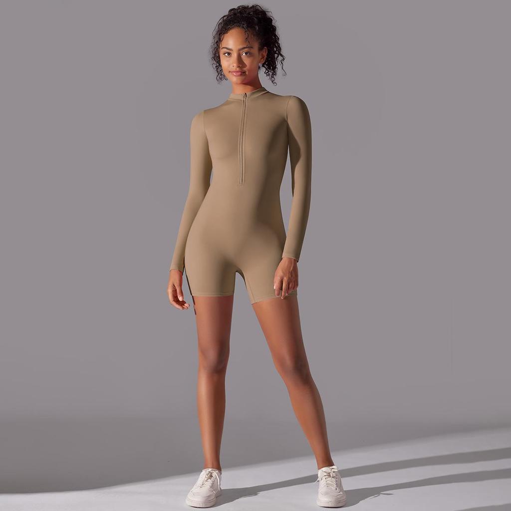 Tuta Sportiva da Yoga a Manica Lunga con Zip per Donna, Tuta da Palestra Push Up, Abbigliamento per Allenamento Fitness Sportivo, Body Elasticizzato, Set Yoga