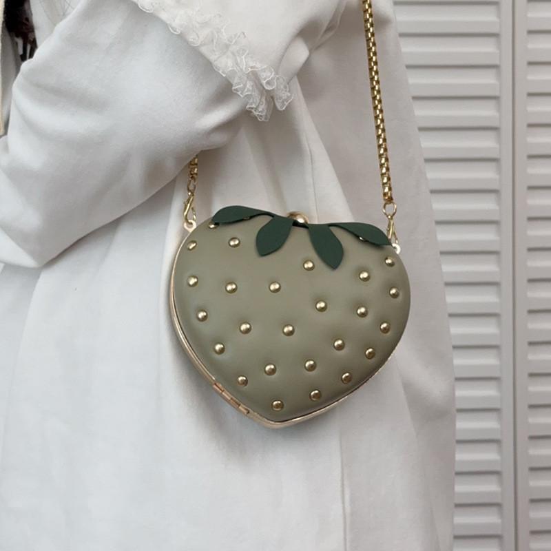 Strawberry Bag Small Heart Shape Pu With Rivets For Street Style Fashion