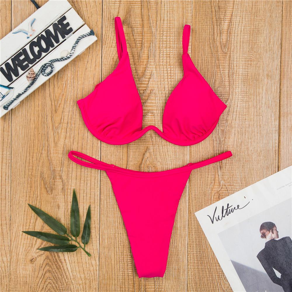 New Sexy European & American Solid Color Underwire Bikini Women's Swimsuit